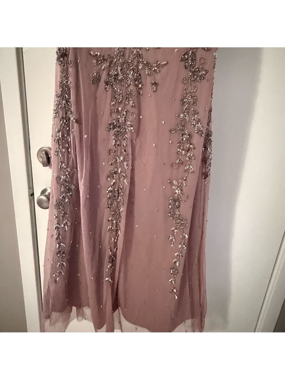 Pisarro Nights Beaded V-Neck Maxi Dress Size 8 | Rose Taupe Formal Gown - Picture 10 of 14